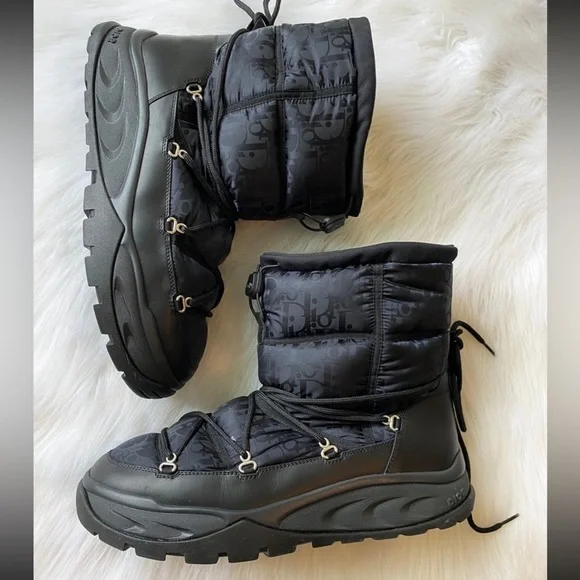 Christian Dior Snow Boots Oblique Black Logo Winter Ski Lace Up Monogram Logo - Picture 5 of 14